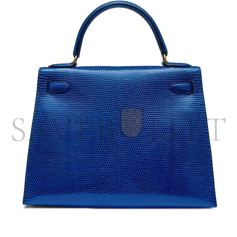 HERMÈS MASTER A SHINY BLEU ROI NILOTICUS LIZARD SELLIER KELLY 28 WITH GOLD HARDWARE (28*22*10cm) 